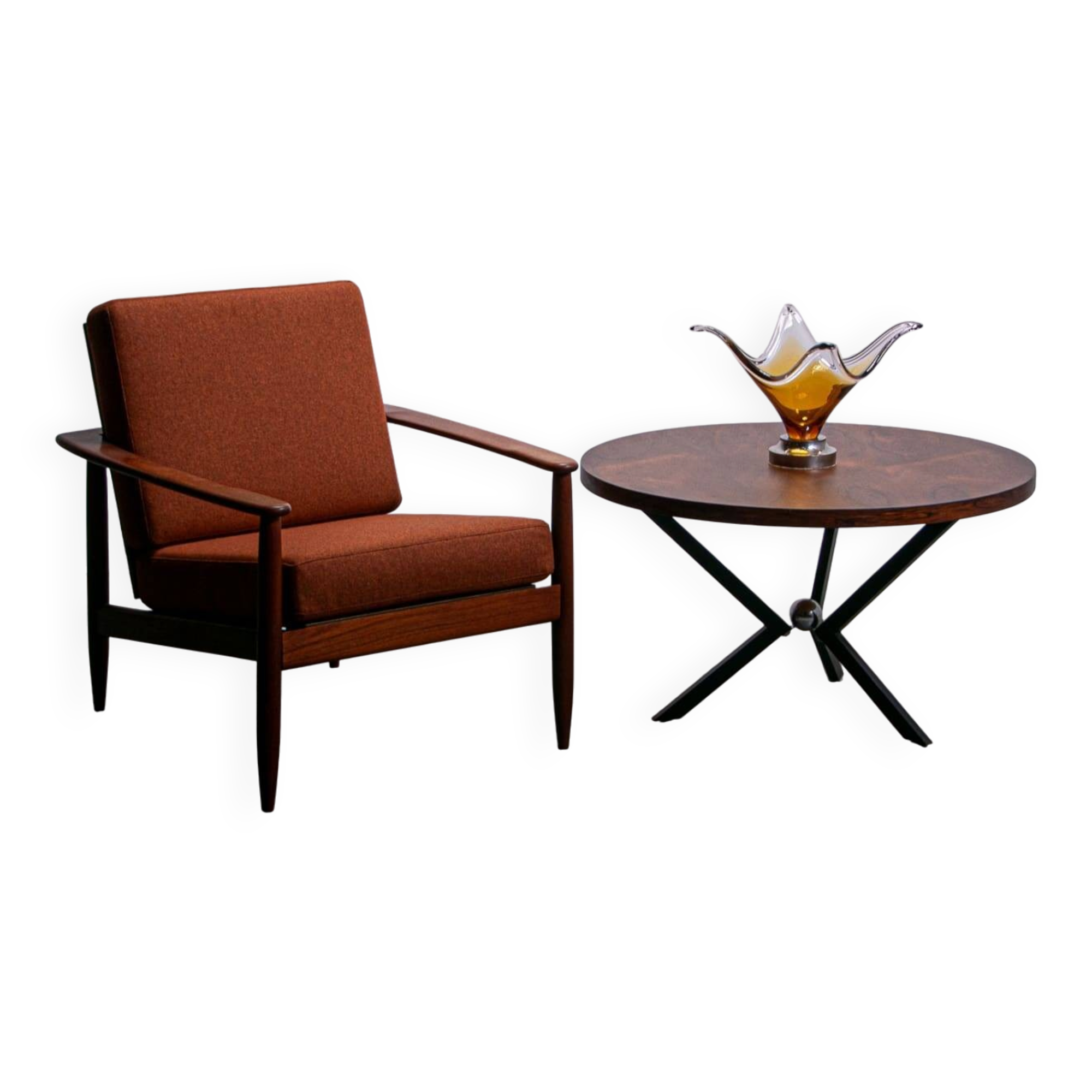 Mid-century easy chair in teak and cane circa 1970