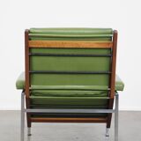 Green cowhide Leather and Wooden Vintage Armchair
