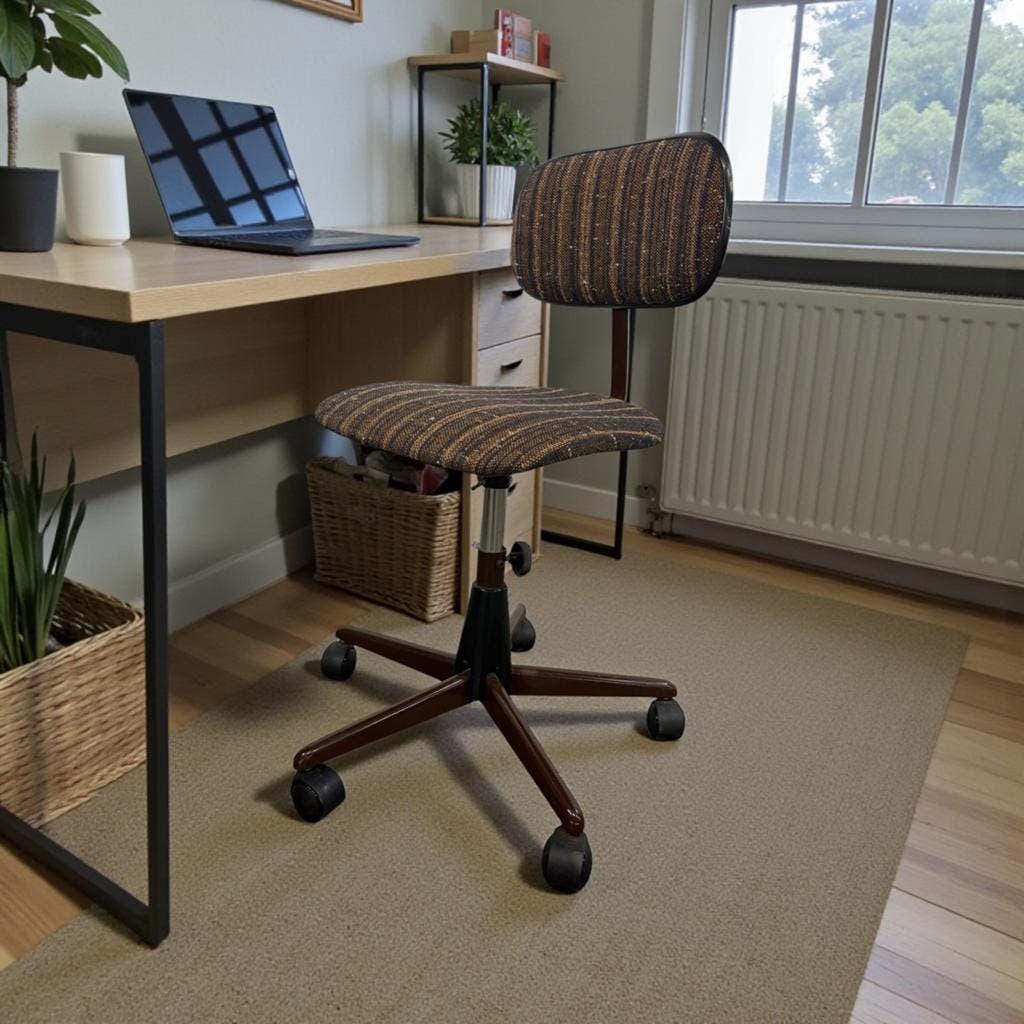 Brown vintage office chair from the 70s on wheels.