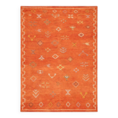 Tapis Kilim vintage marocain orange géométrique fait main en tissage à plat pour salon