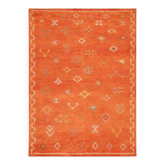 Vintage Kilim Rug Moroccan Orange Geometric Handmade Flatweave Carpet Living Room