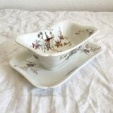 Rectangular sauce boat in Haviland Limoges porcelain with bird decoration