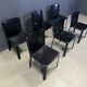 Vintage black leather dining chairs by Cidue, set of 6 - 1980s