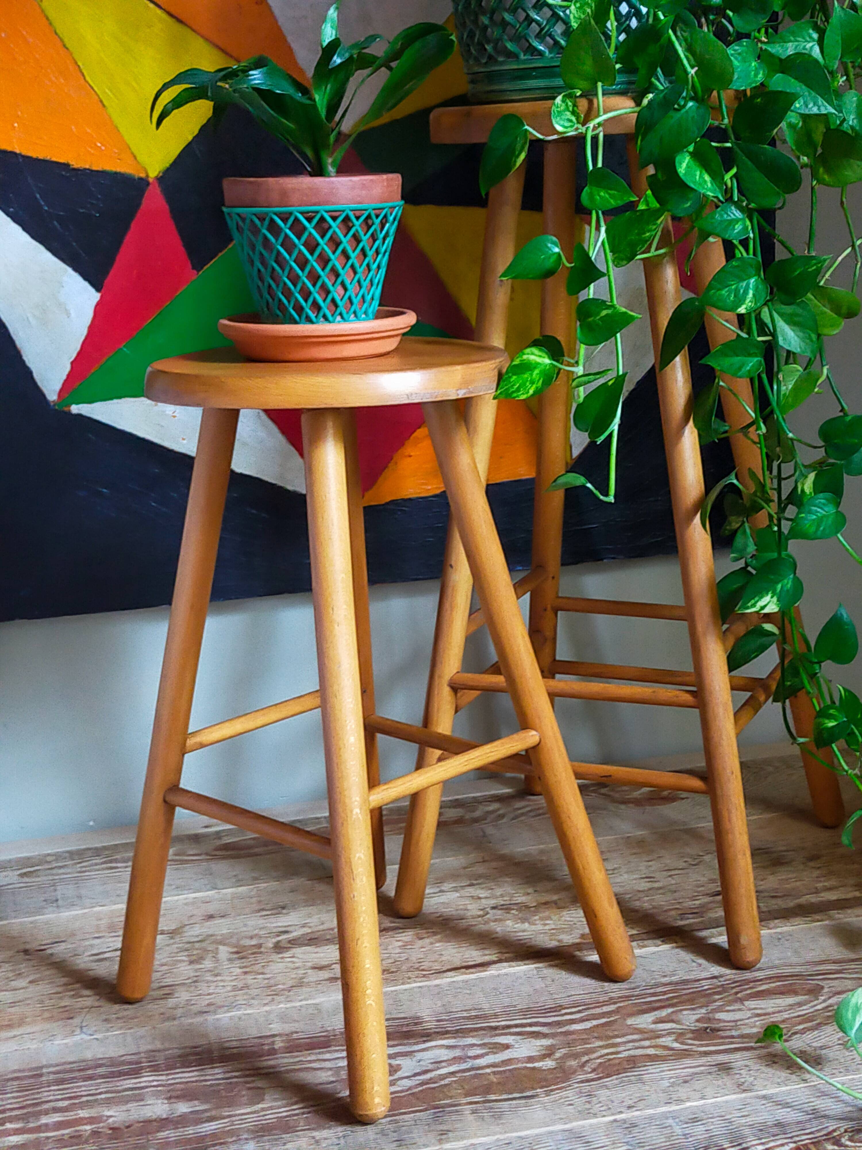 Vintage blond wooden stool