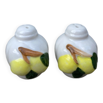 Lemon slip / vintage yellow and white slurry and pepper shaker