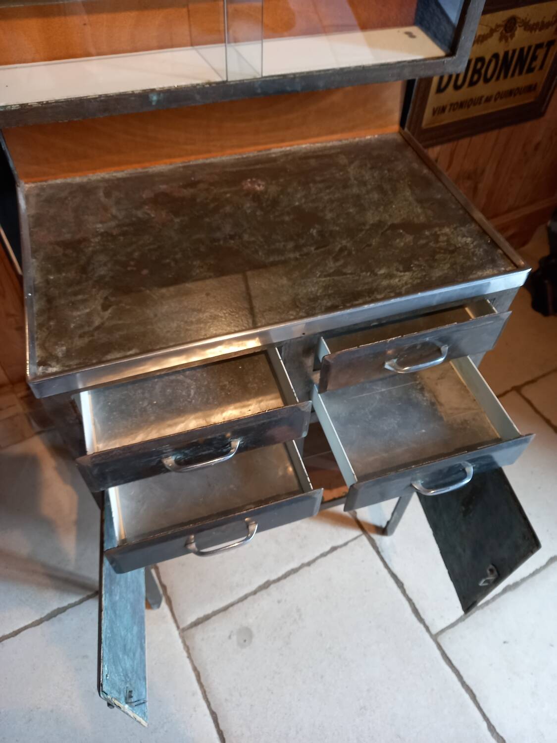 Antique metal medical cabinet