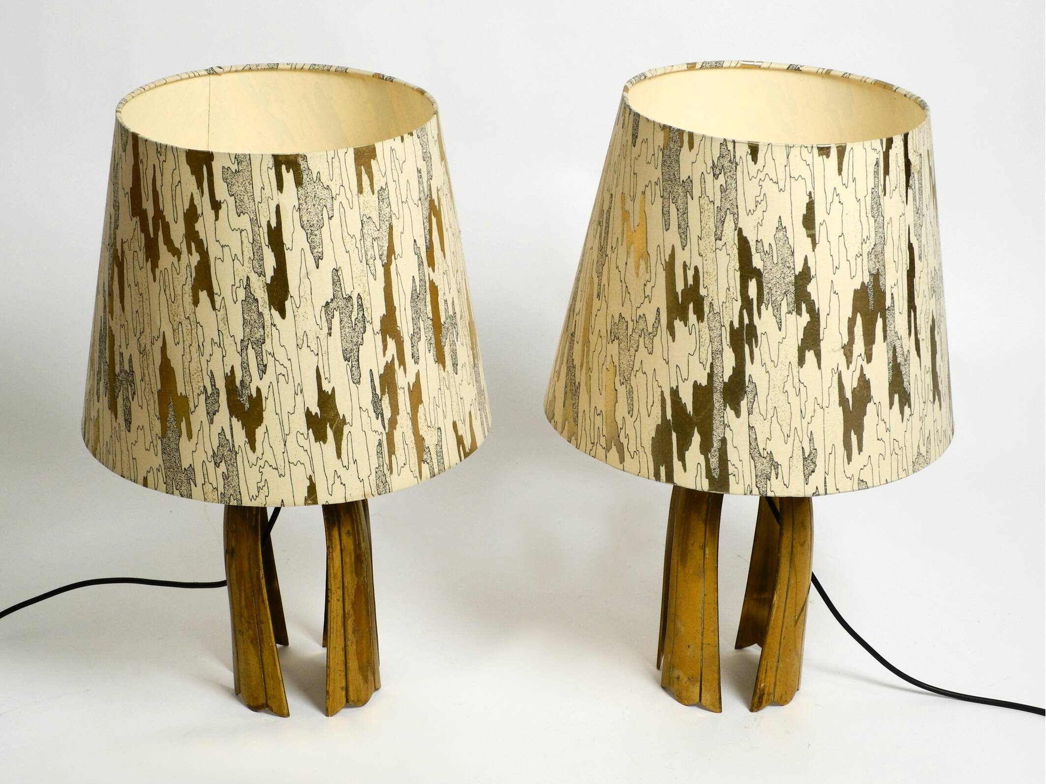 Pair of large extraordinary heavy Mid Century brass table lamps