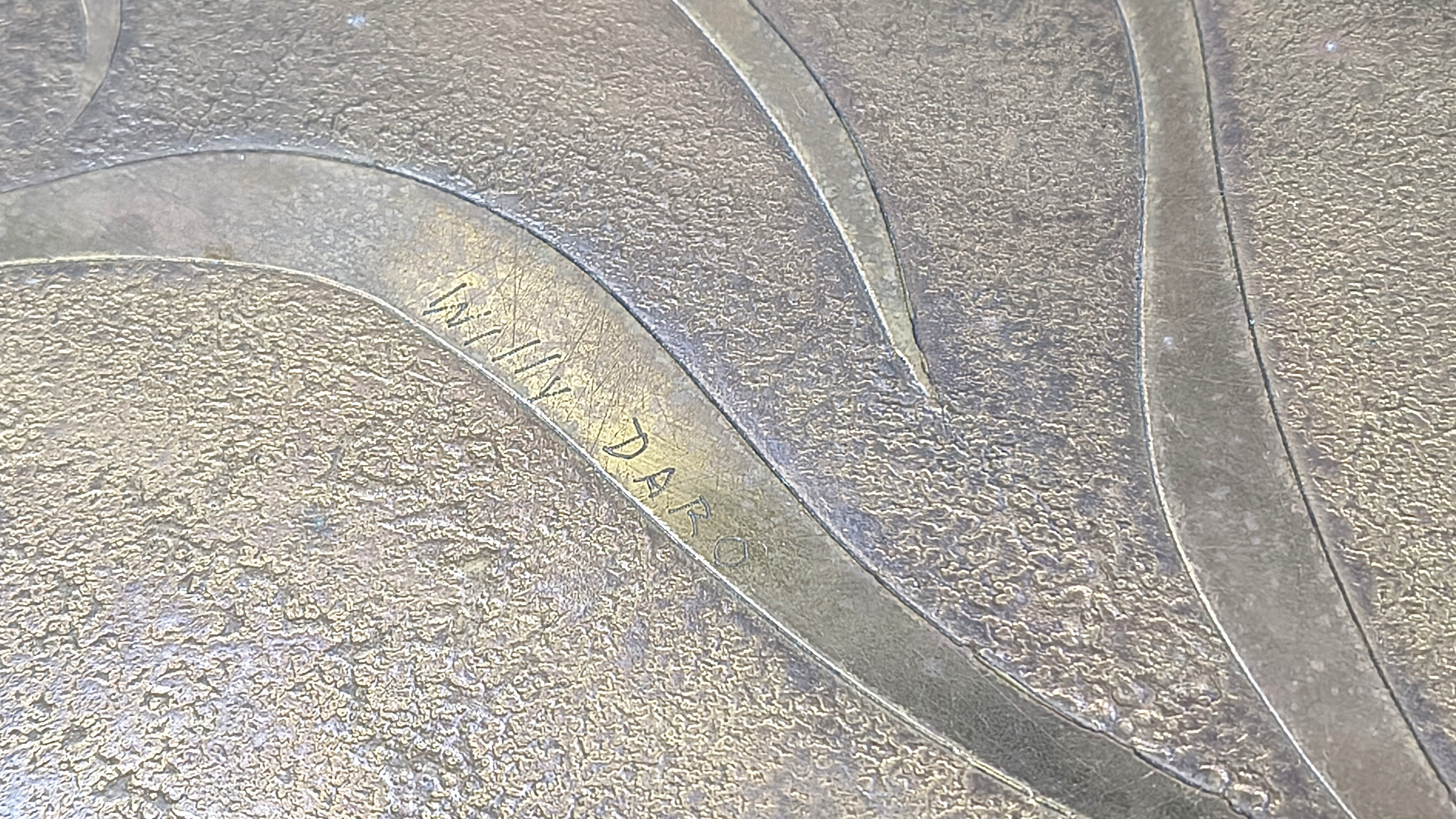 Vintage etched brass coffee table signed by Willy Daro, 1970s