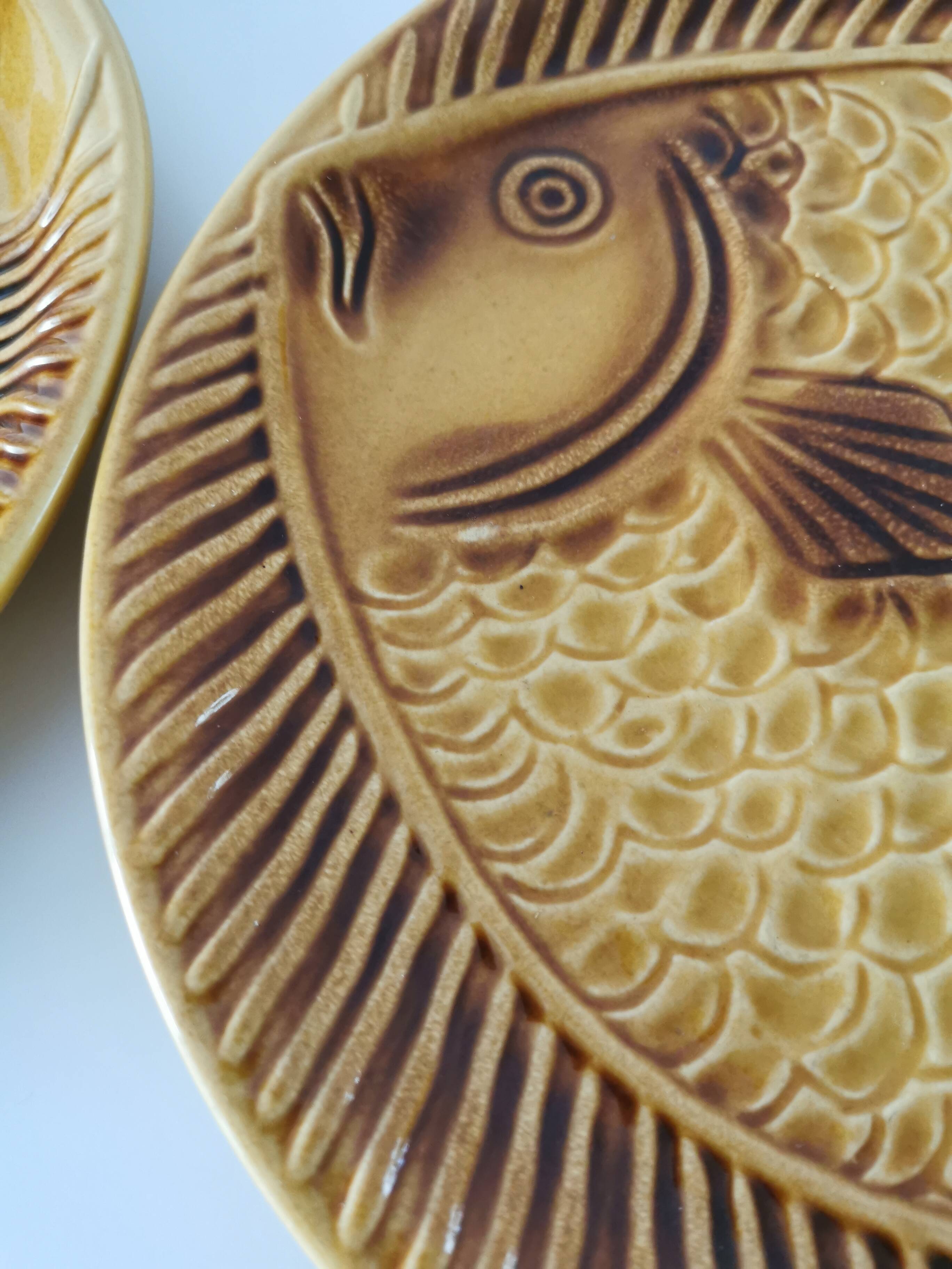 Set of 6 Vintage Fish Plates Set: 1970s KIL Yugoslavia Retro Serving Dishes