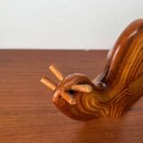 Large Danish carved wooden snail sculpture from the mid-century, 1960s.
