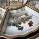 China, porcelain condiment set on lacquered tray, 20th century