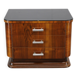 Art Deco walnut nightstand with black opaxite glass, Czechoslovakia 1930s