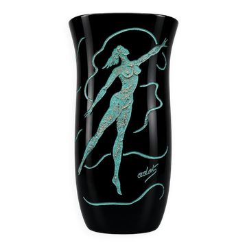 Ady Kroyer : Vase de forme balustre en verre noir