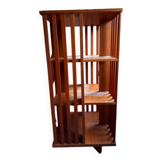 70s teak veneered rotating shelf