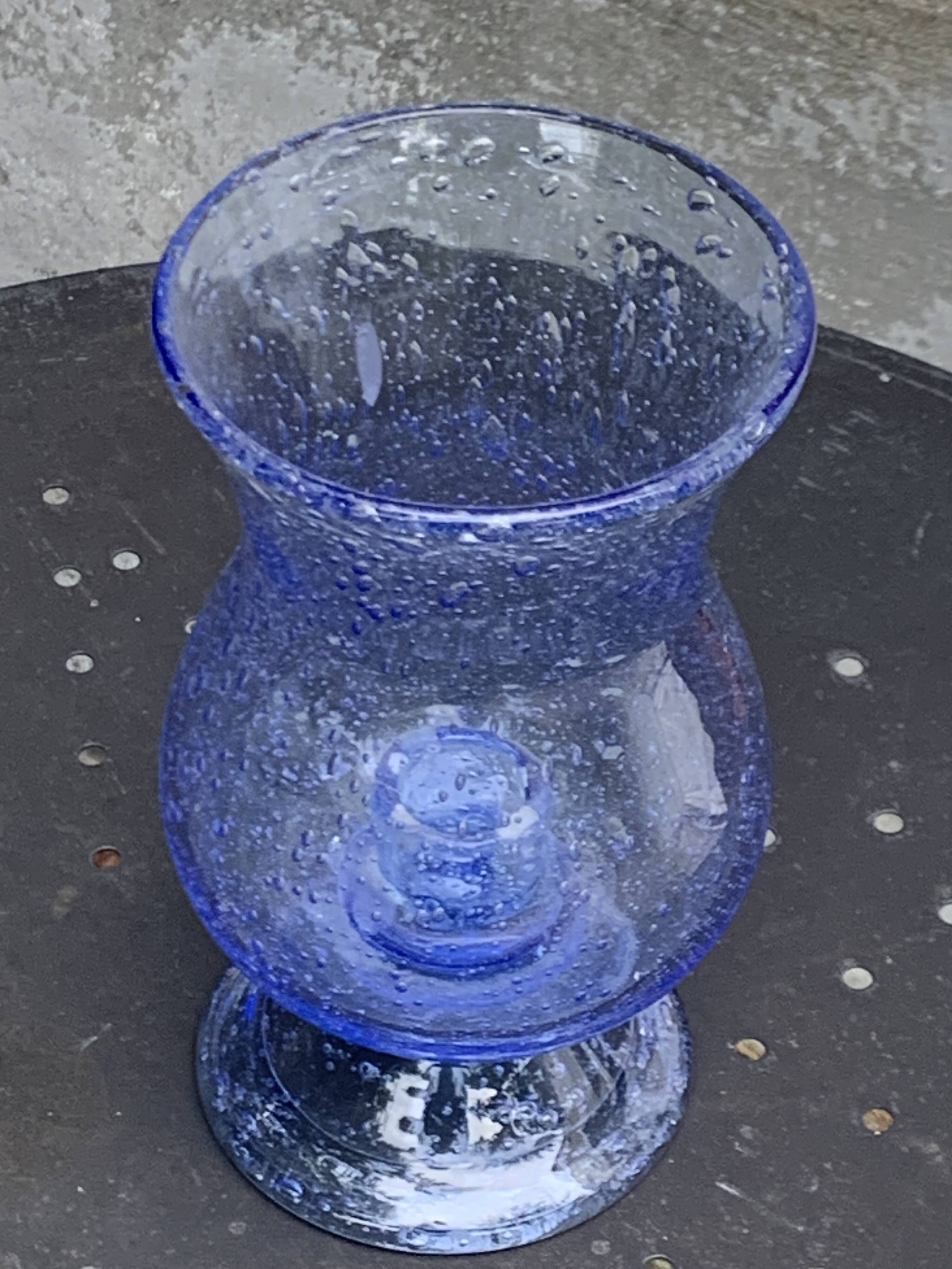 Tealight holder, lavender blue blown glass candle holder from biot glassworks,
