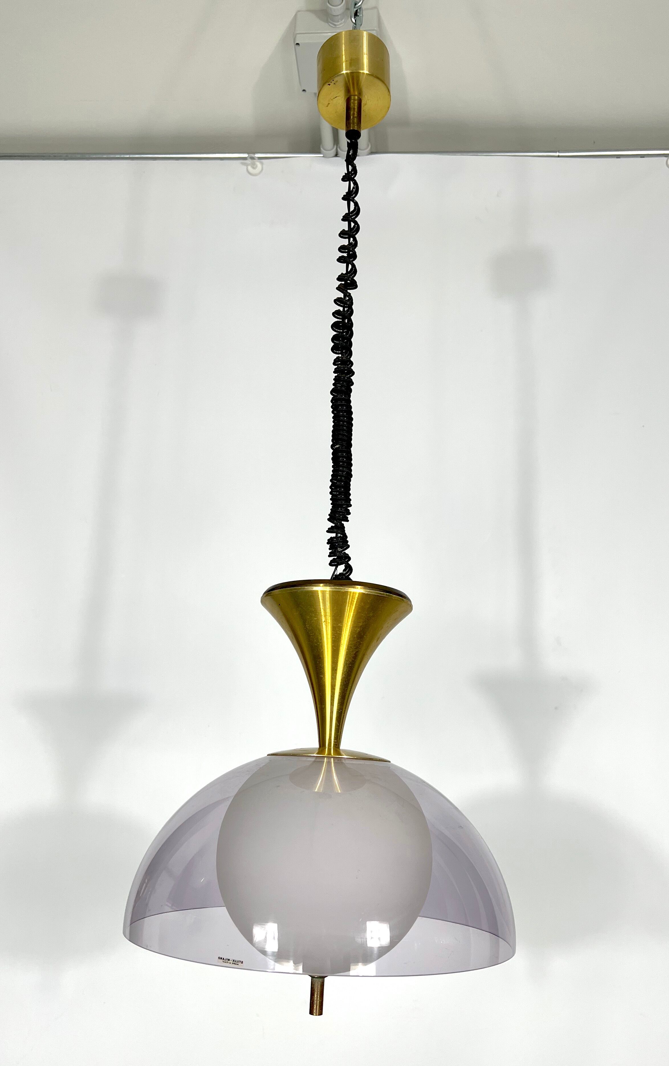 Vintage brass Stilux Milano chandelier, Italy 1960s