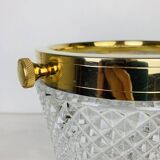 Hollywood regency cut crystal and gold metal champagne bucket