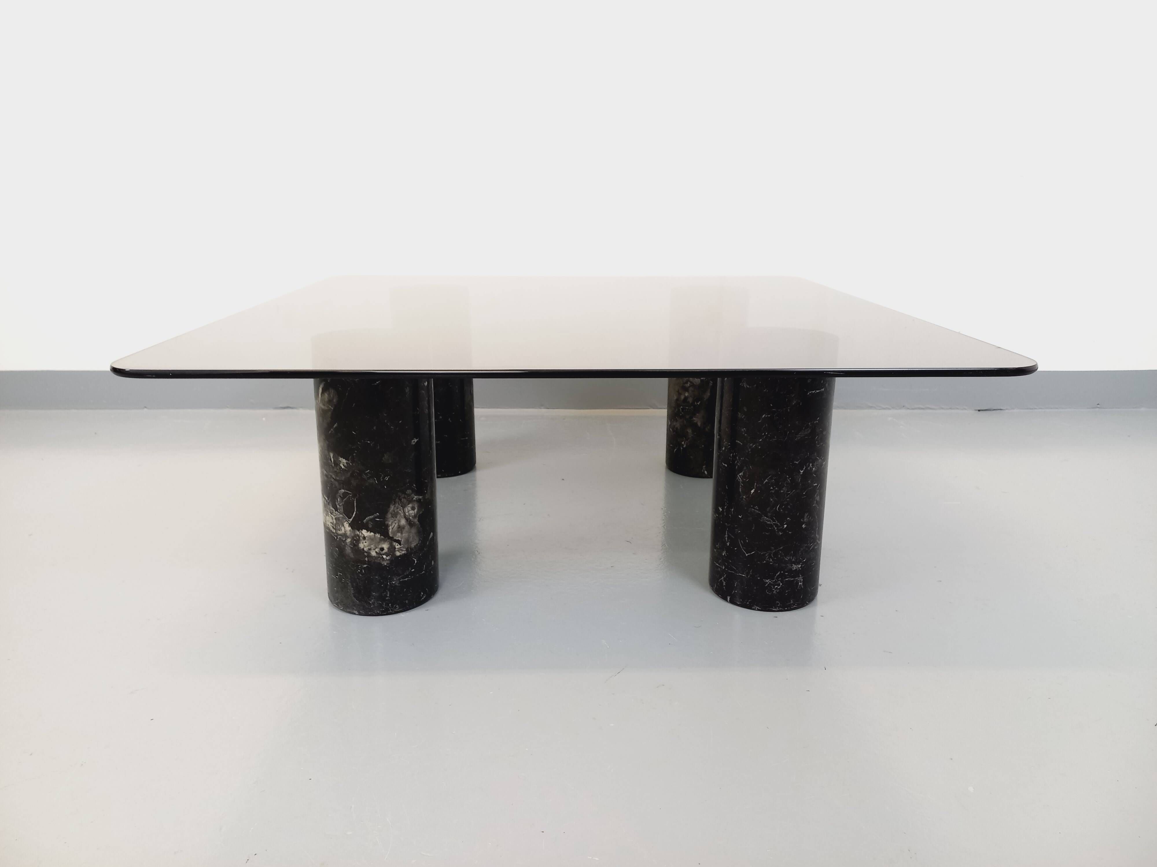 Vintage Italian square marble and glass coffee table from the 70s