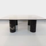 Table basse italienne carrée vintage en marbre et verre des années 70
