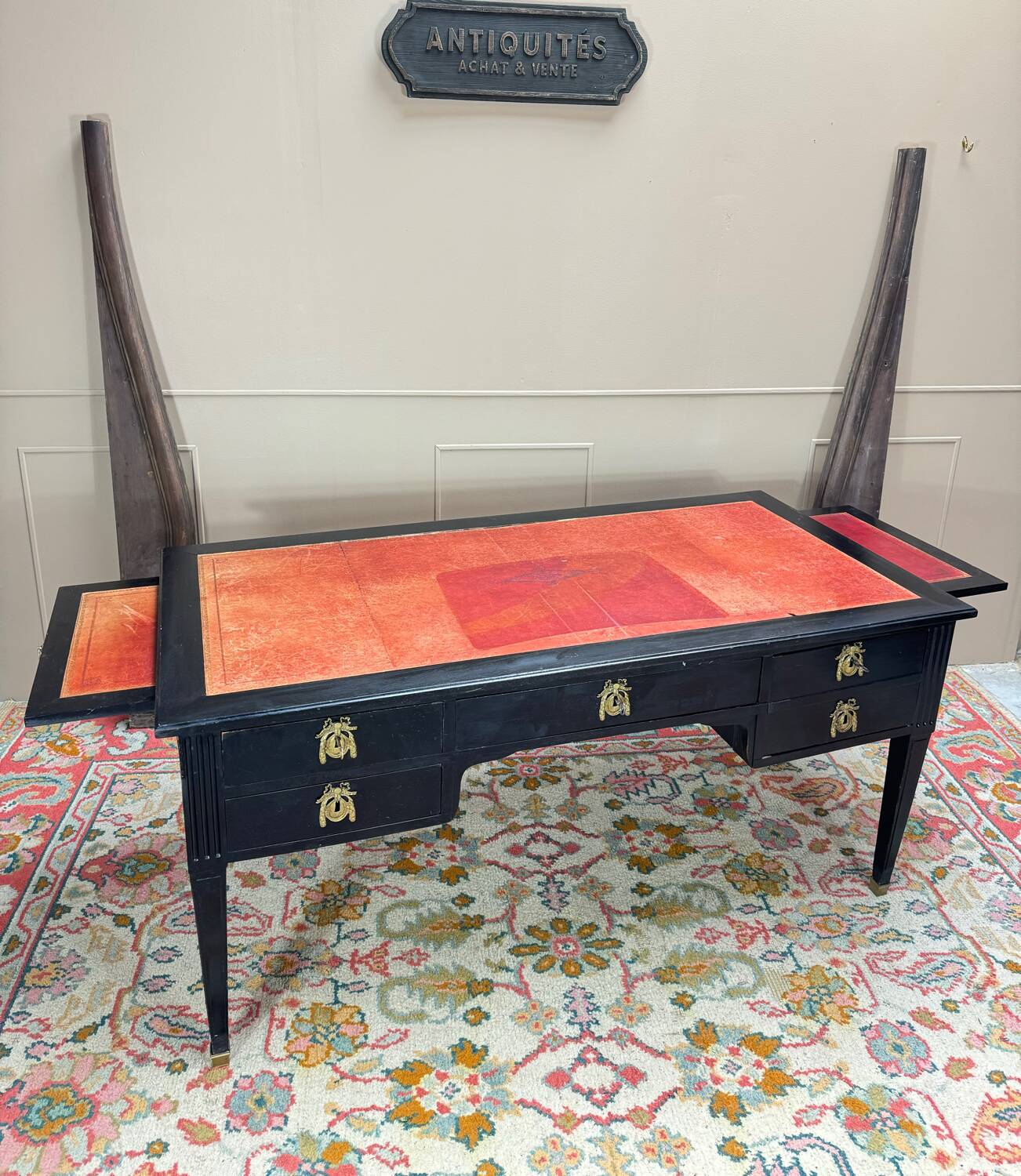 Large Louis XVI Period 18th Century Blackened Wood Flat Desk