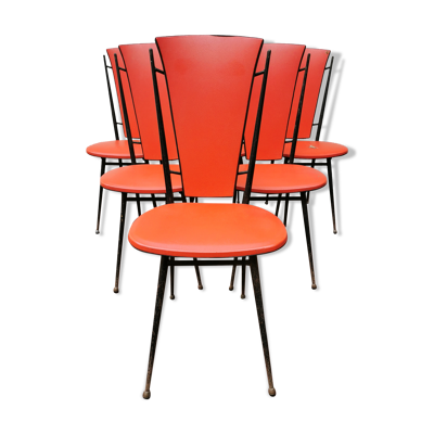 Série de 6 chaises rouges vintage design Colette Gueden  années 60
