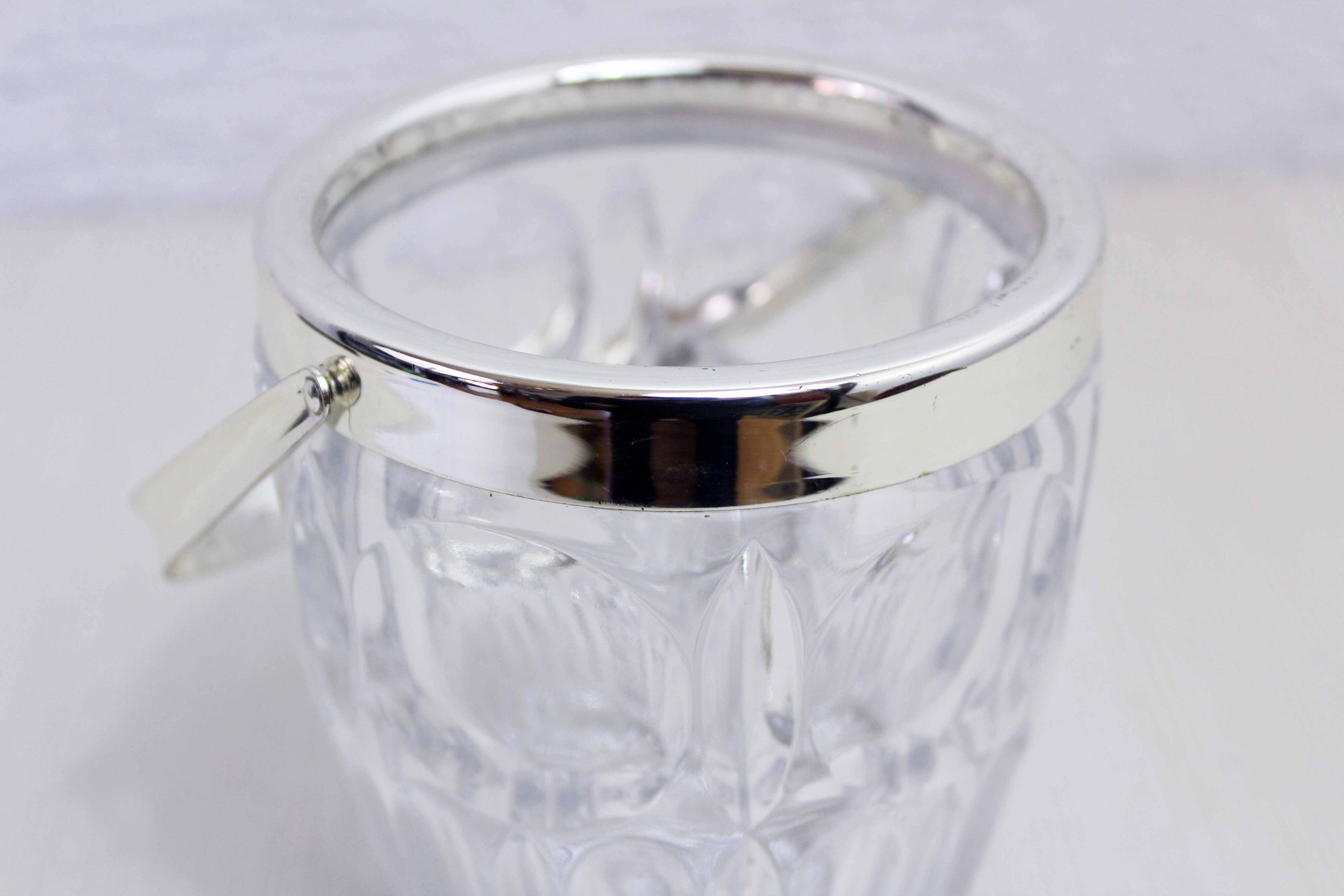 Glass ice bucket with spoon 1970