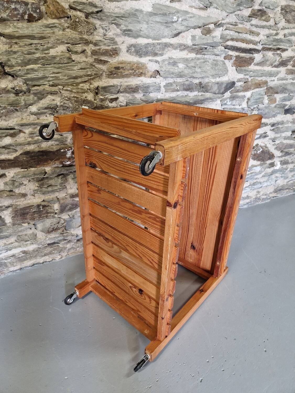 Old vintage pine serving trolley