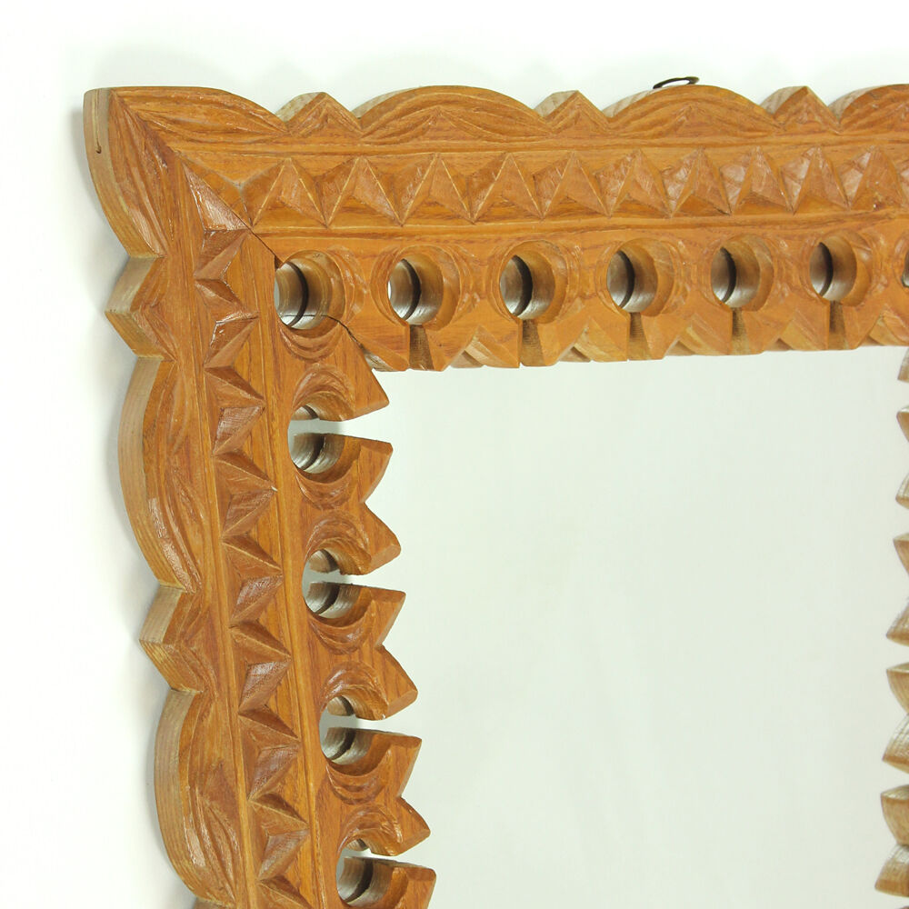 Wall mirror with hand carved wooden frame, Czechoslovakia 1950s