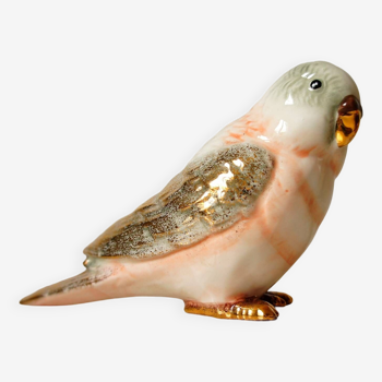 Polychrome & gold ceramic parakeet