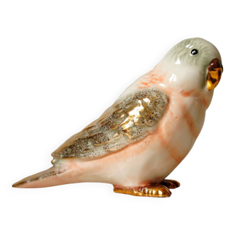 Polychrome & gold ceramic parakeet