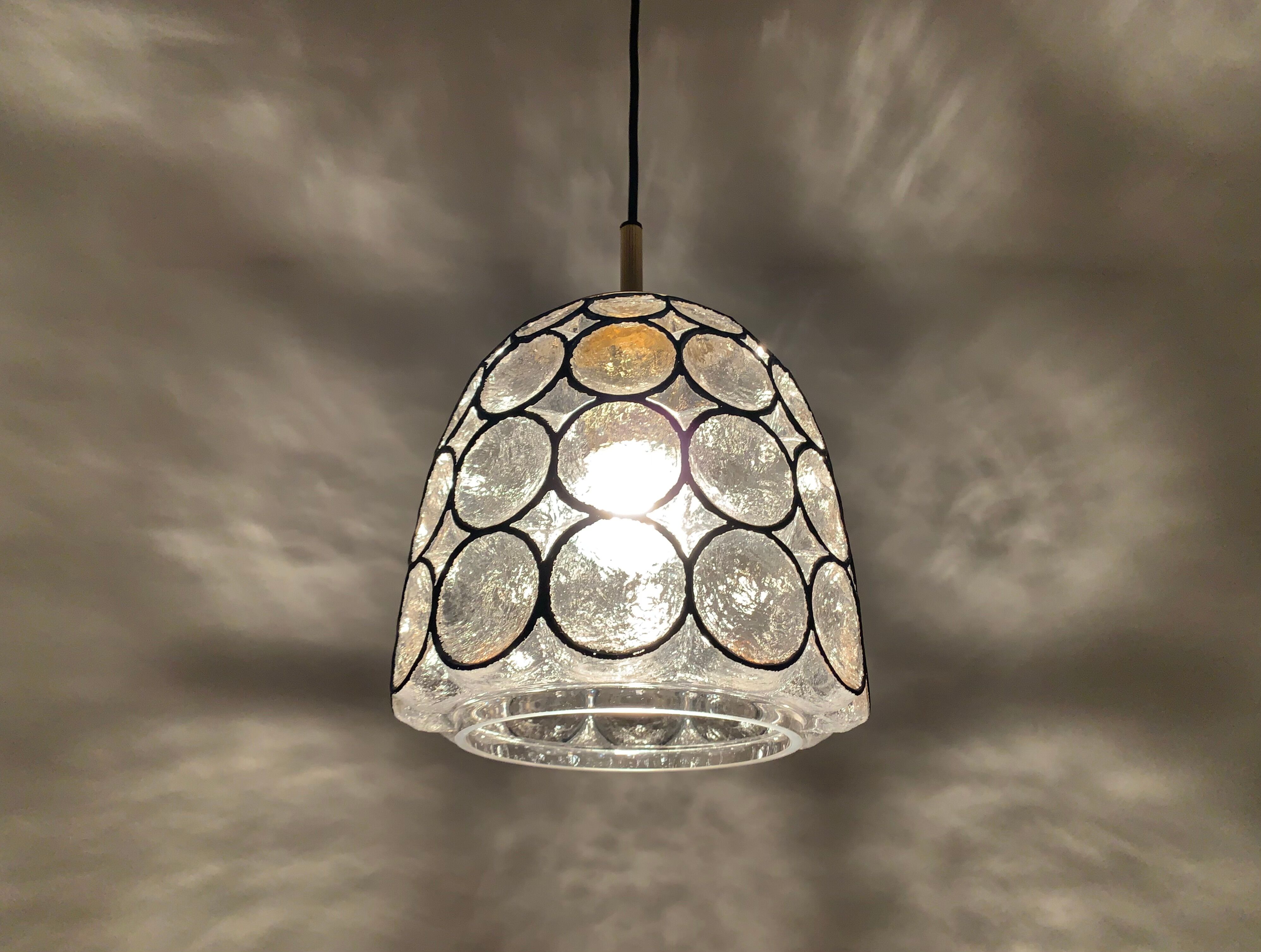 Iron ring design glass pendant lamp by Glashütte Limburg