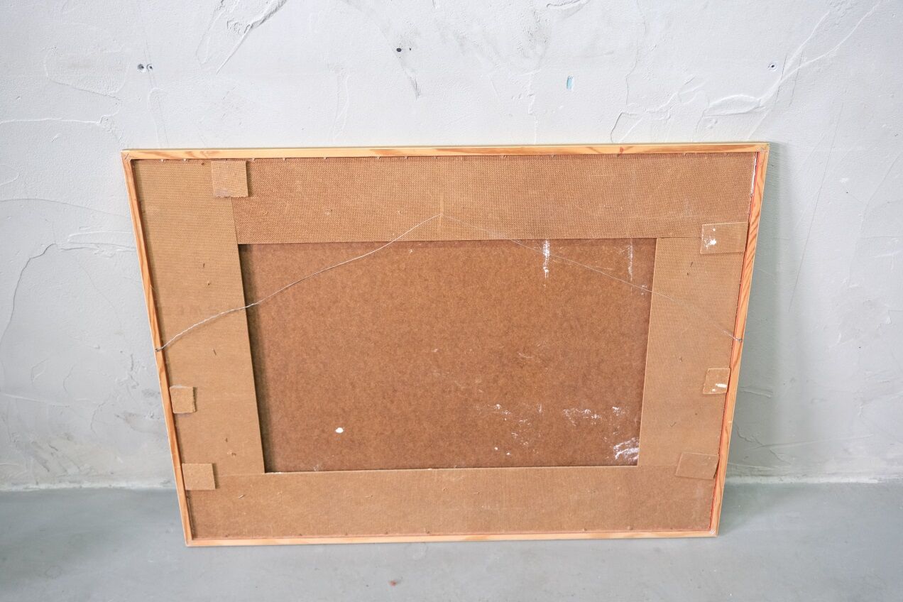 Gideon isaksson (1911-1980), scandinavian modern landscape, 1960s, oil on panel, framed