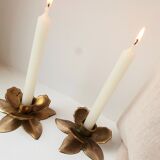 Two brass flower candlesticks