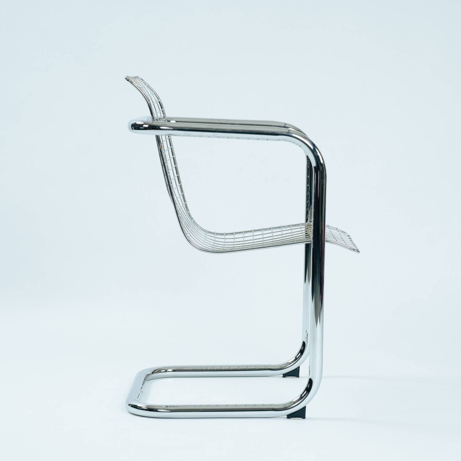 Set of 4 Vintage Italian Wire Chairs, Chrome and Metallic Wire, 1974