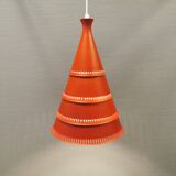 Knud Hjerting Metal layered cone-shaped hanging lamp with perforated detail on the edge. Model P208