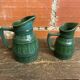 Pair of Vintage 70s Green Glazed Ceramic Barrel-Shaped Jugs