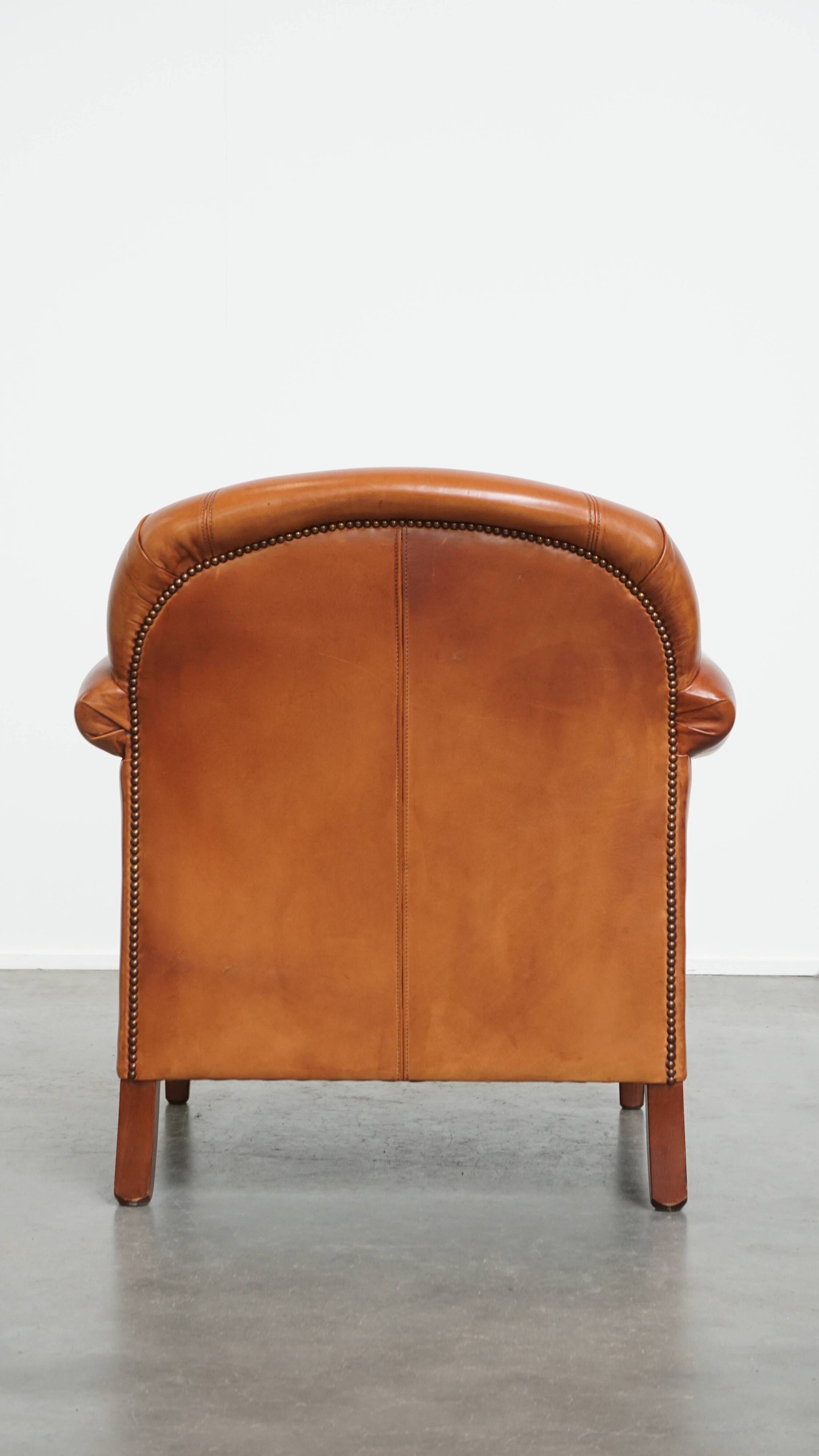 Cognac-Colored Armchair Made of Cowhide Leather