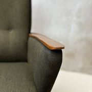 Pair of vintage wooden and fabric armchairs from the 1960s.