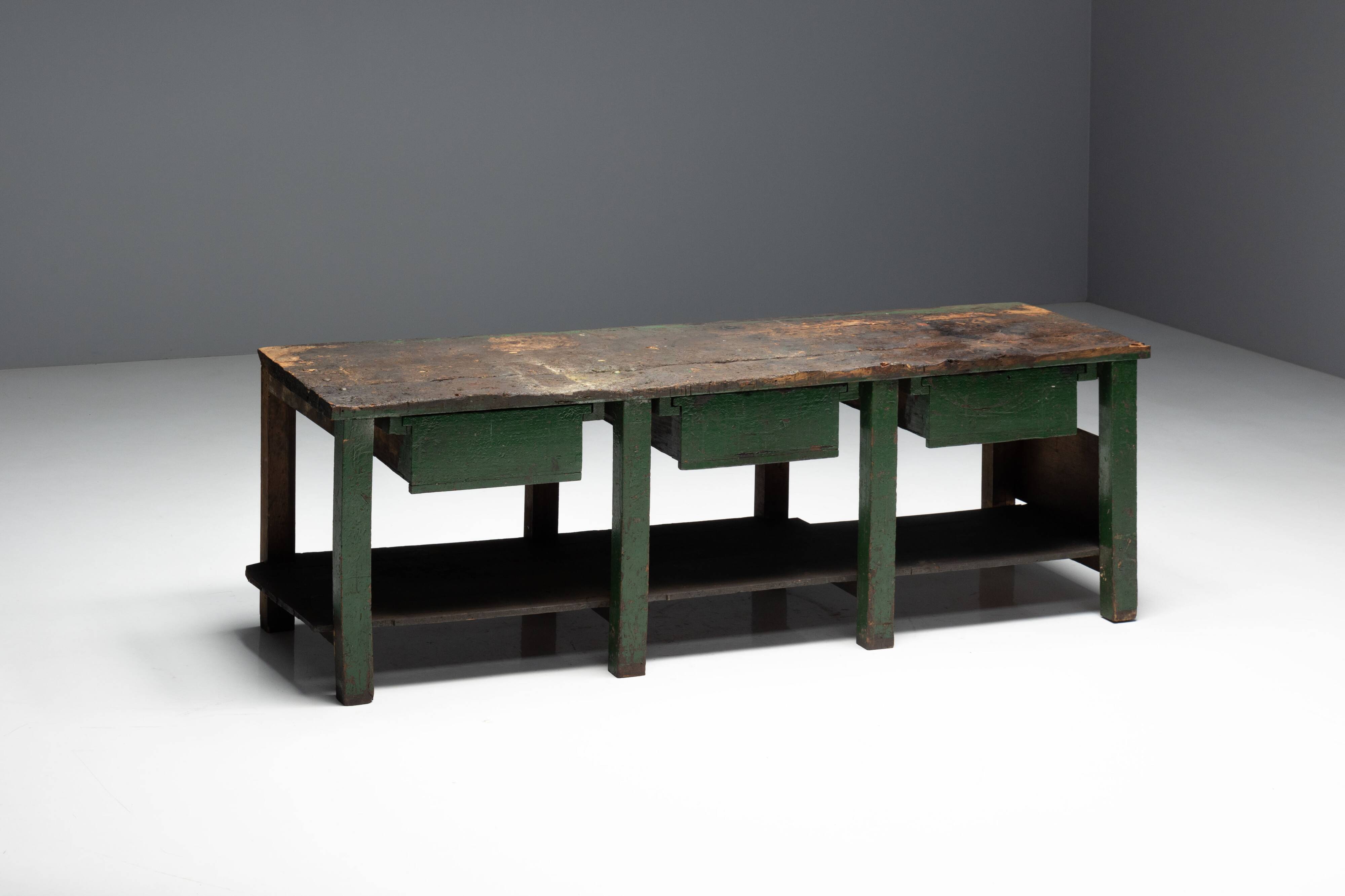 Rustic Industrial Workbench, France, Early 20th Century