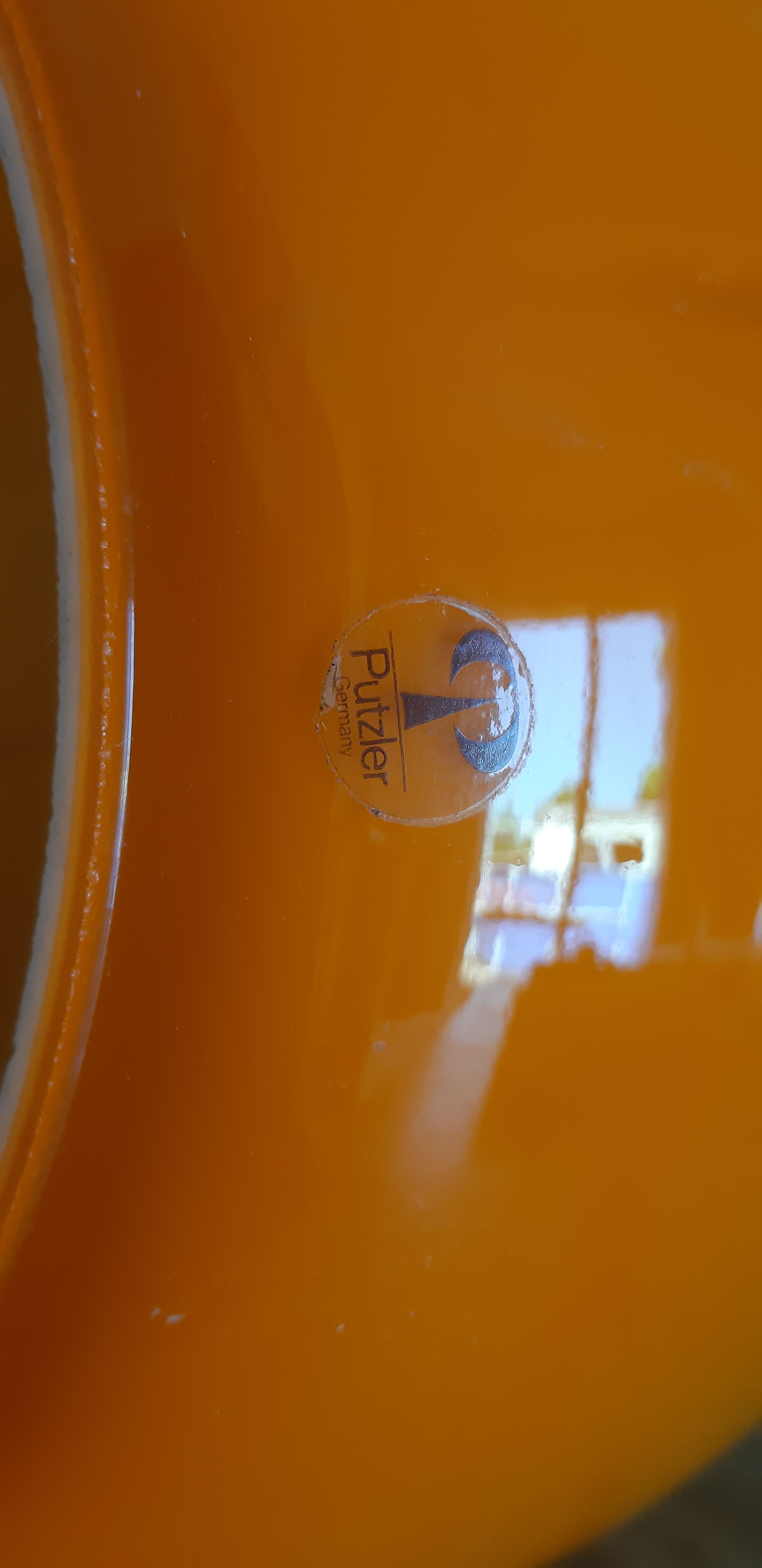 Vintage Putzler pendant lamp in Orange and White Opaline
