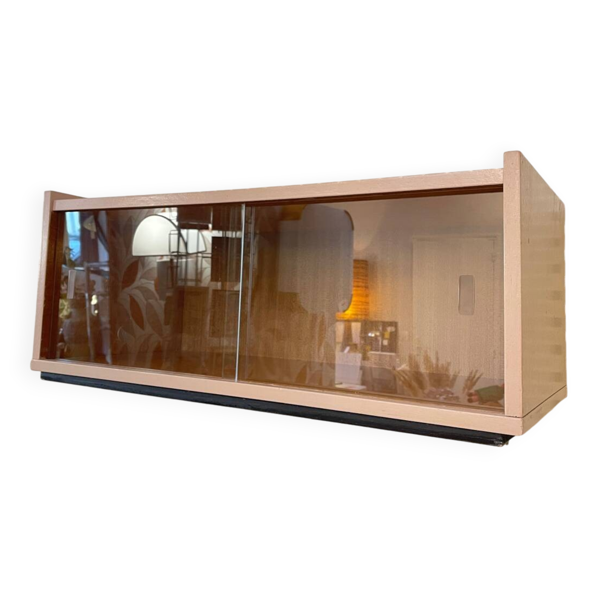 Pink glass wall bookcase, 1960