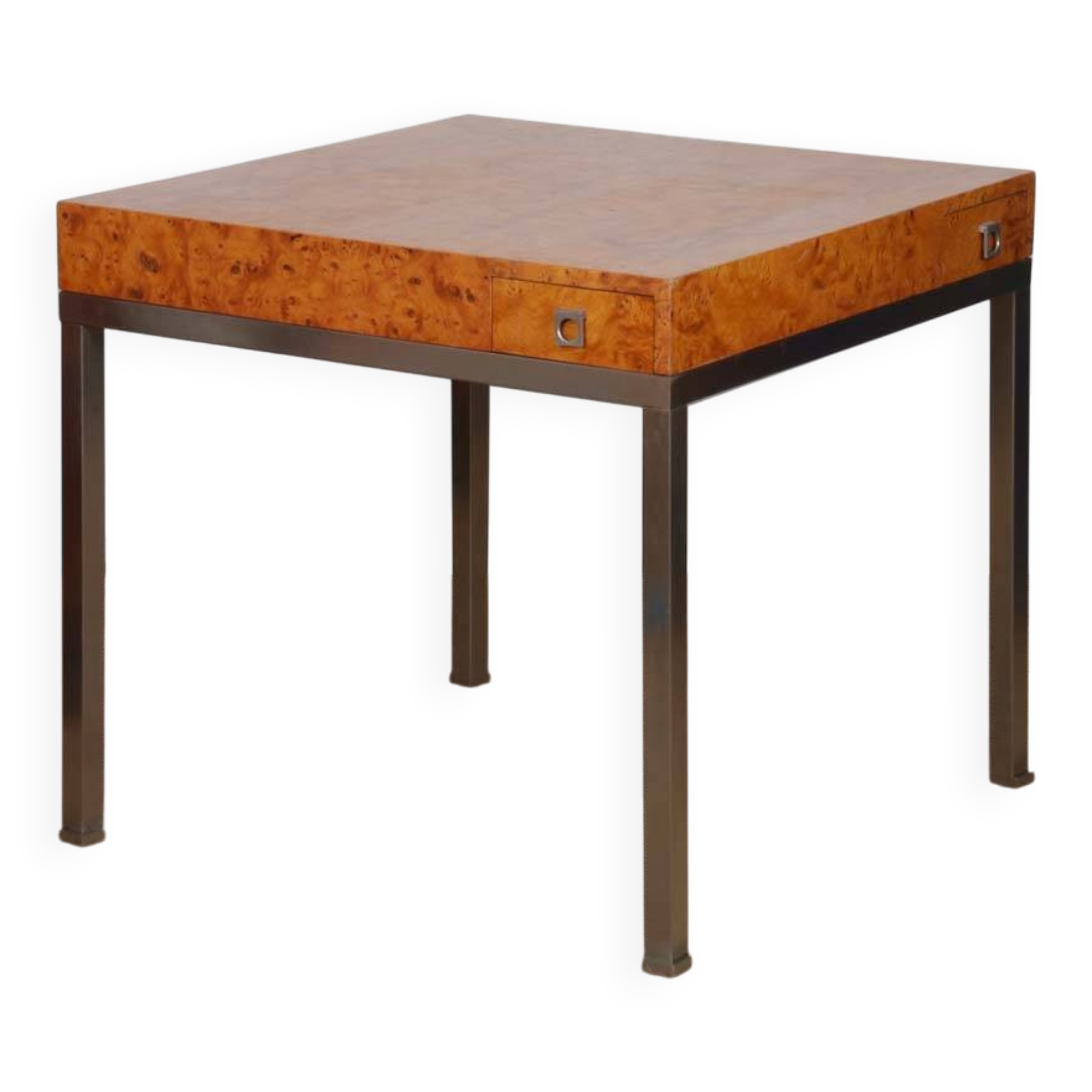 Table à jeu en loupe de bois par Guy Lefevre pour Maison Jansen, 1970