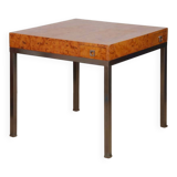 Table à jeu en loupe de bois par Guy Lefevre pour Maison Jansen, 1970