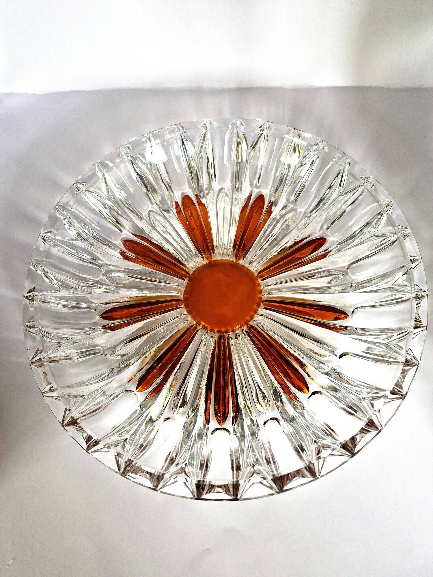 Vintage cut crystal pocket bowl with amber centre – 1960s/70s