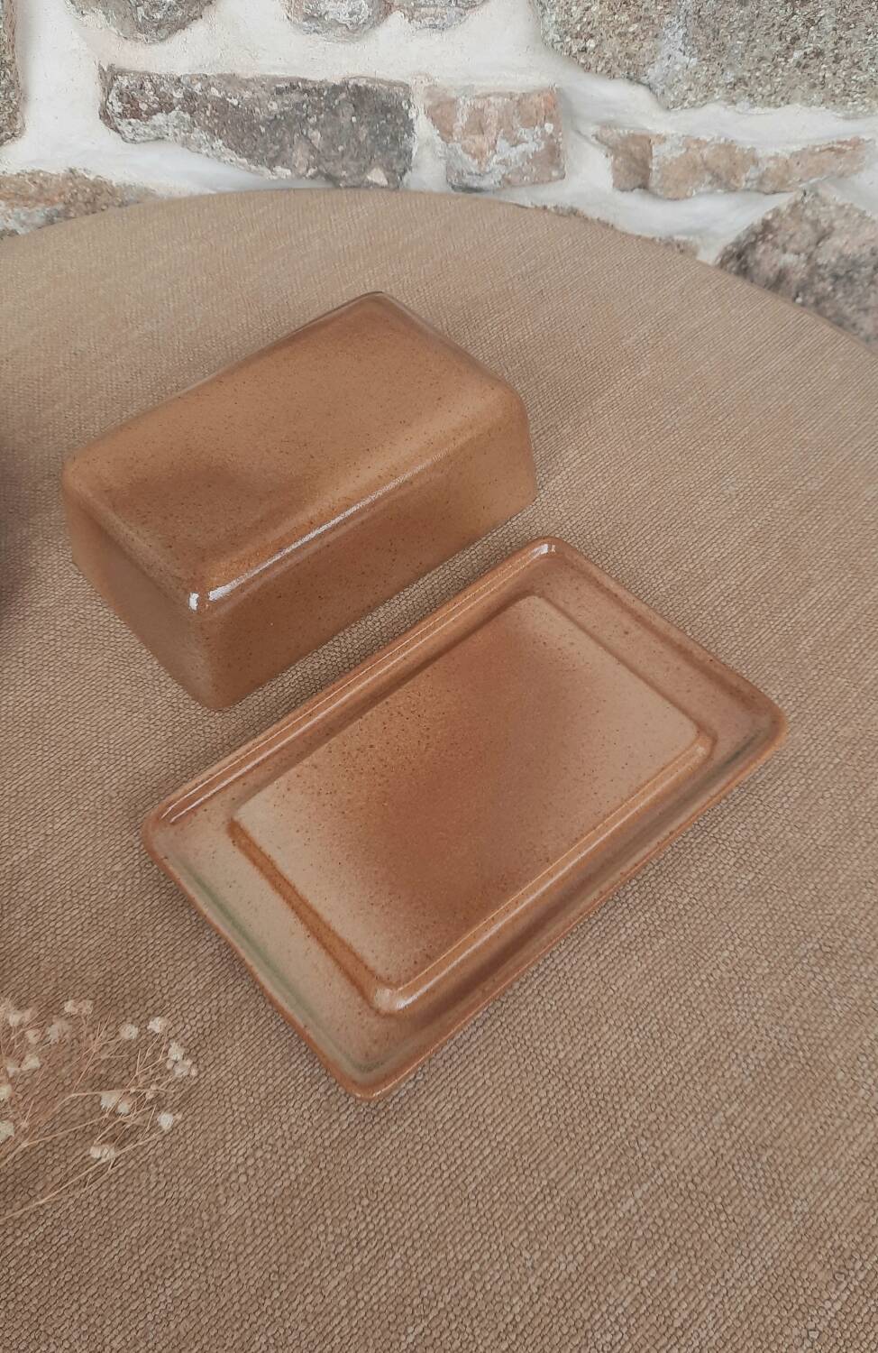 Old stoneware butter dish