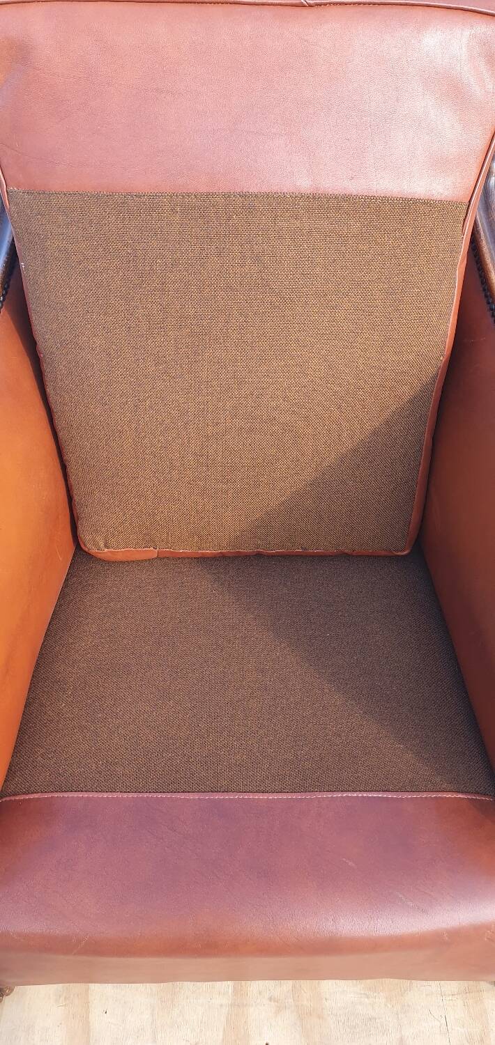 Vintage leatherette brown Art deco style chair 1950s