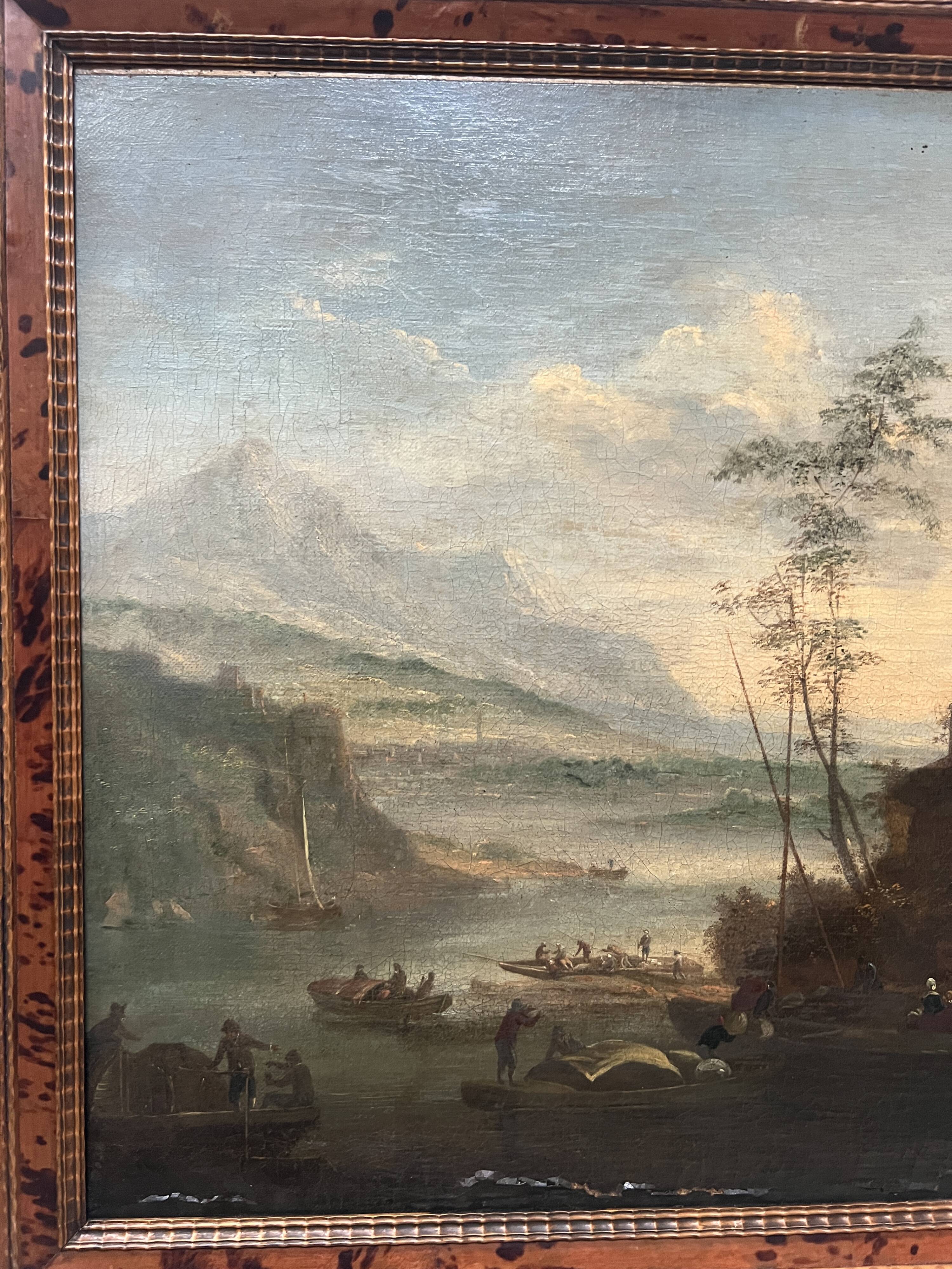 Oil on canvas "Seascape and Mountains" 19th century