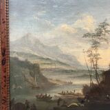 Oil on canvas "Seascape and Mountains" 19th century