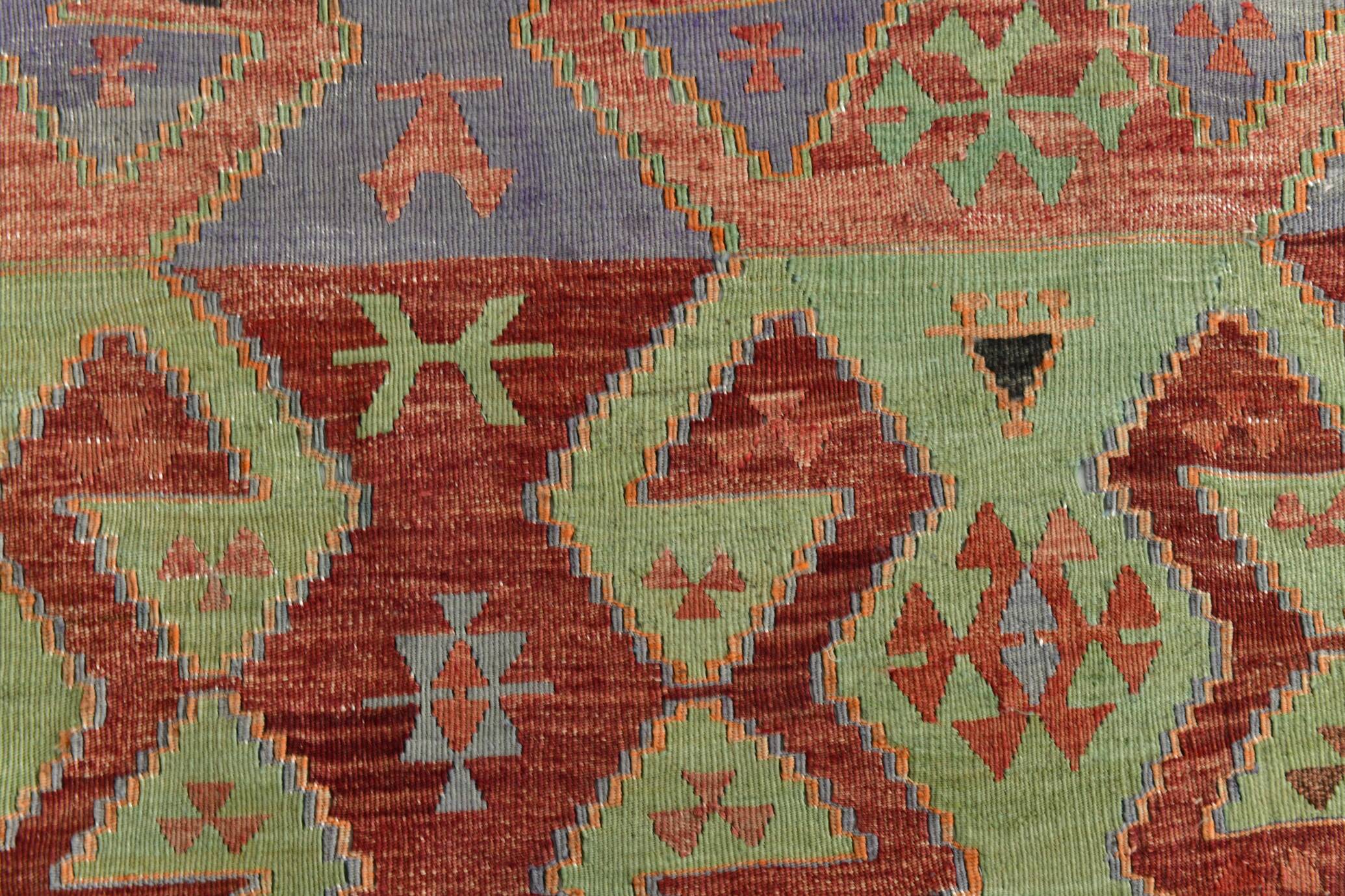 Red Blue Geometric Kilim Rug 112x207Cm SK 35319