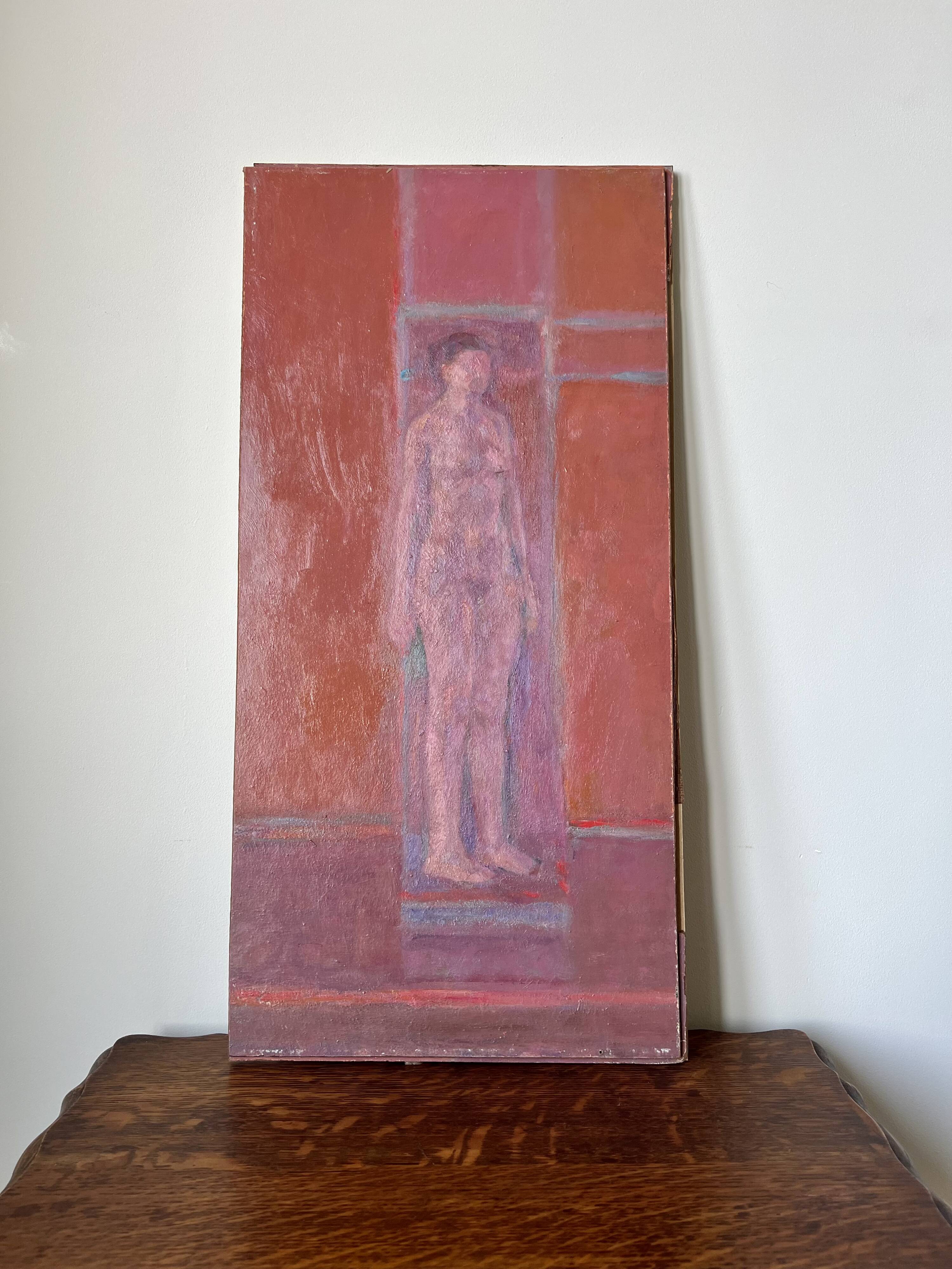 Nude figure. Oil painting on board. Mid 20th century, signed and dated 1974